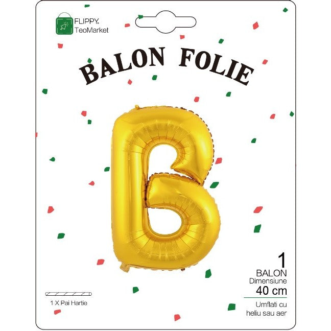 Balon Folie Metalizata Litera B, 40 Cm, Umflati Cu Heliu Sau Aer, Ambalaj Individual, Pai Inclus - vivimall.ro