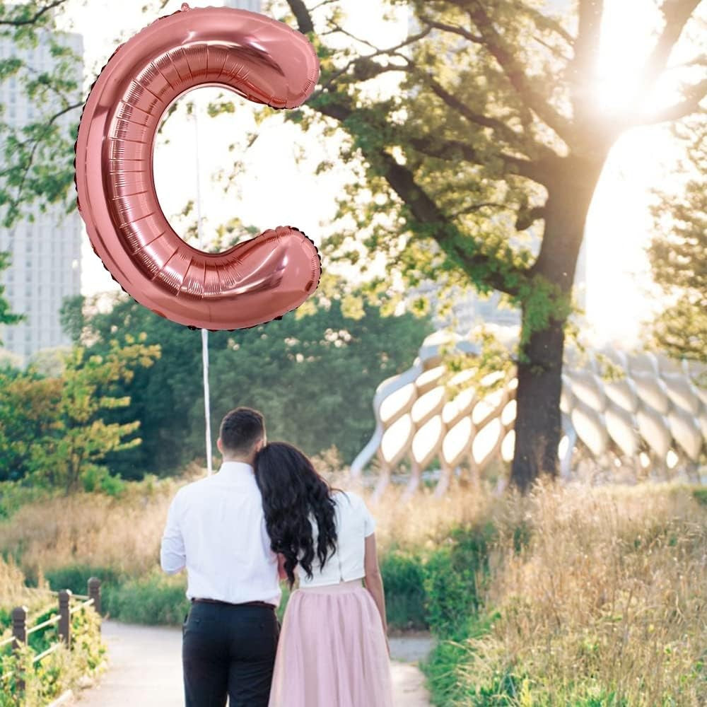 Balon Folie Metalizata Litera C, Vivimall, 100 cm, Umflati cu Heliu sau Aer, Ambalaj Individual, Pai inclus, Rose Gold - vivimall.ro