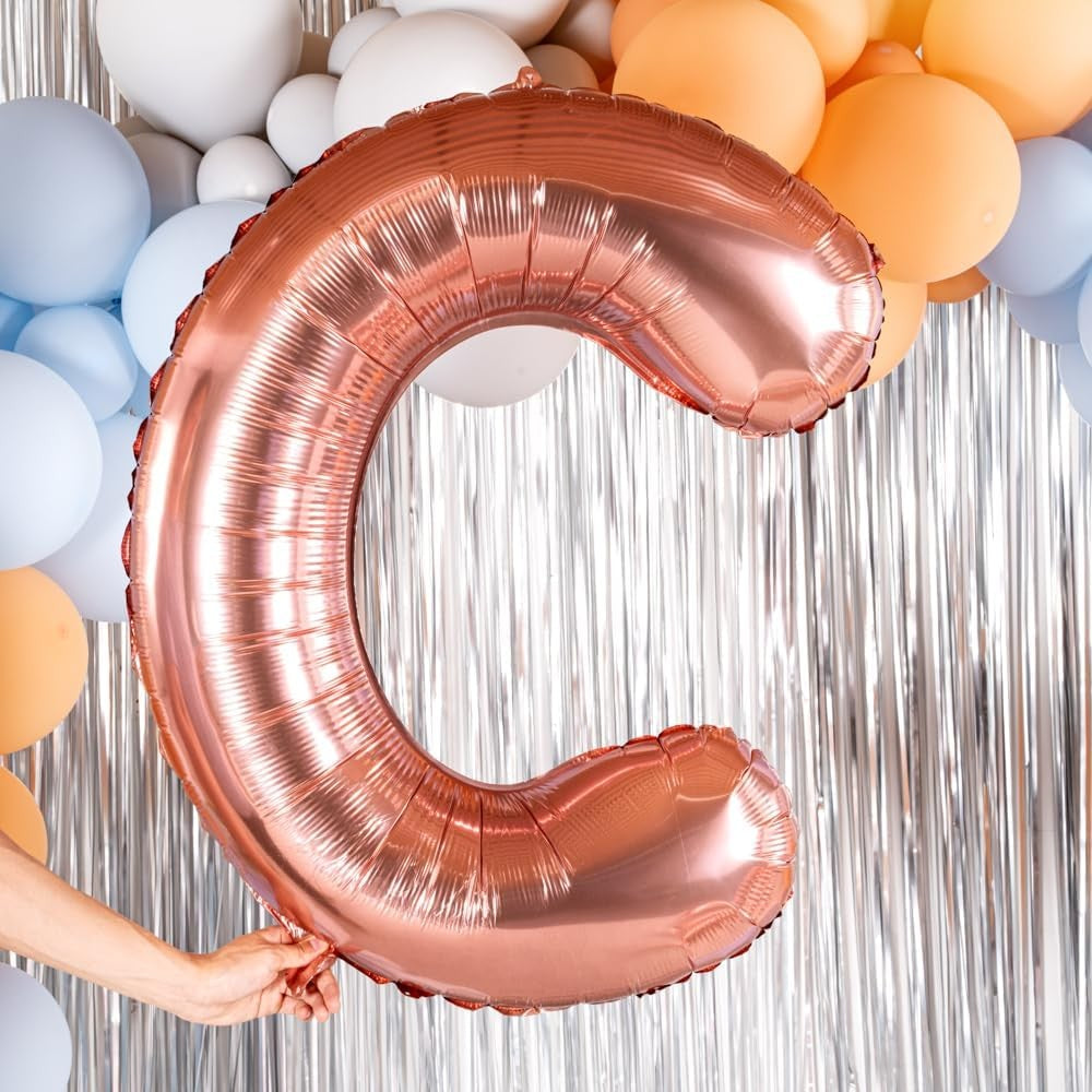 Balon Folie Metalizata Litera C, Vivimall, 100 cm, Umflati cu Heliu sau Aer, Ambalaj Individual, Pai inclus, Rose Gold - vivimall.ro