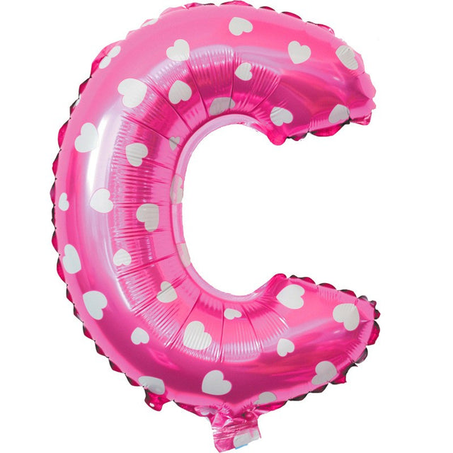 Balon Folie Metalizata Litera C, 40 Cm, Cu Imprimeu Inimioare, Umflati Cu Heliu Sau Aer, Ambalaj Individual, Pai Inclus - vivimall.ro