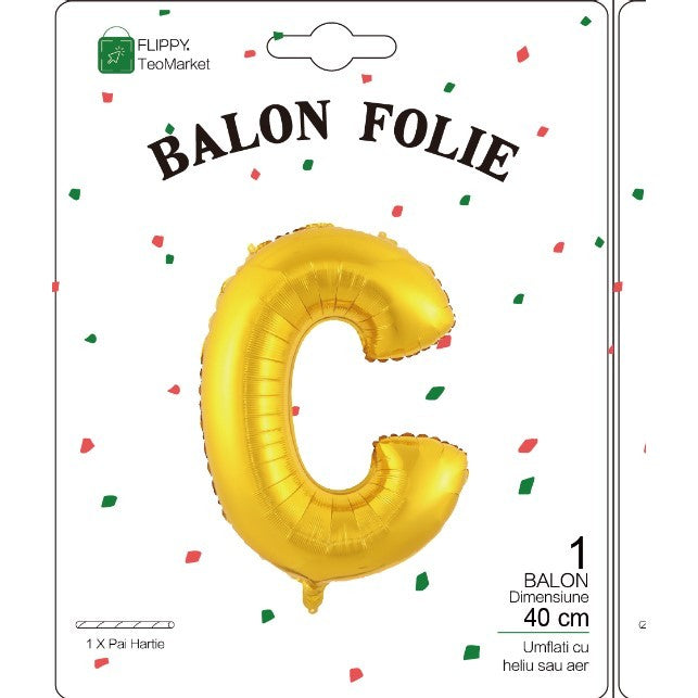Balon Folie Metalizata Litera C, 40 Cm, Umflati Cu Heliu Sau Aer, Ambalaj Individual, Pai Inclus - vivimall.ro