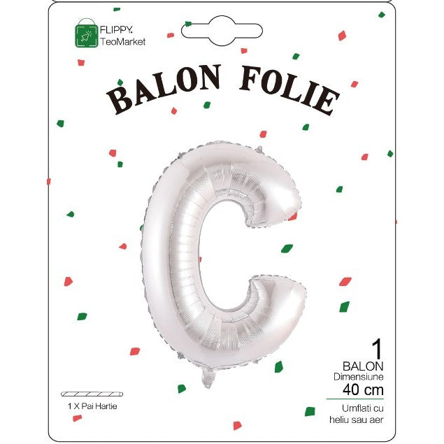 Balon Folie Metalizata Litera C, 40 Cm, Umflati Cu Heliu Sau Aer, Ambalaj Individual, Pai Inclus - vivimall.ro