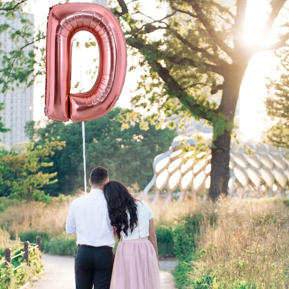 Balon Folie Metalizata Litera D, 100 Cm, Umflati Cu Heliu Sau Aer, Ambalaj Individual, Pai Inclus, Rose Gold - vivimall.ro