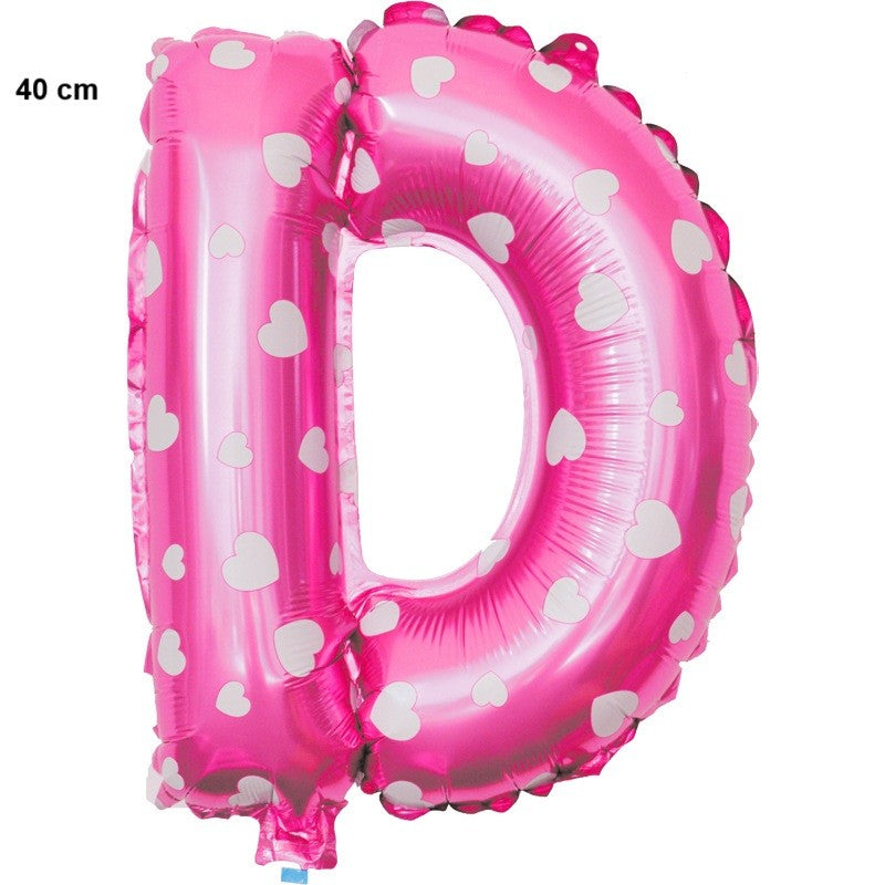 Balon Folie Metalizata Litera D, 40 Cm, Cu Imprimeu Inimioare, Umflati Cu Heliu Sau Aer, Ambalaj Individual, Pai Inclus - vivimall.ro