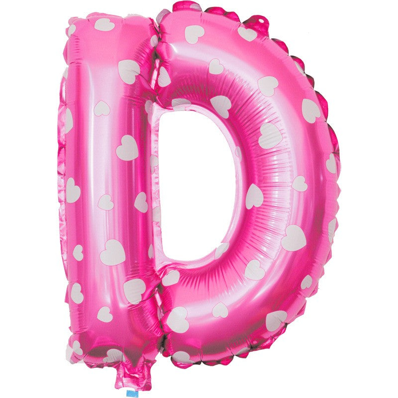 Balon Folie Metalizata Litera D, 40 Cm, Cu Imprimeu Inimioare, Umflati Cu Heliu Sau Aer, Ambalaj Individual, Pai Inclus - vivimall.ro