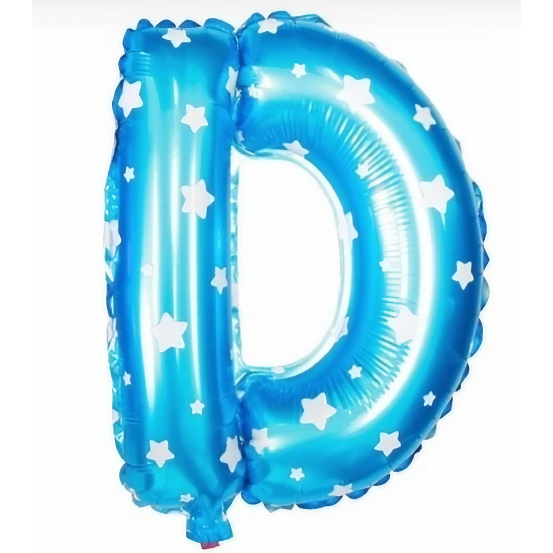 Balon Folie Metalizata Litera D, 40 Cm, Cu Imprimeu Stelute, Umflati Cu Heliu Sau Aer, Ambalaj Individual, Pai Inclus - vivimall.ro