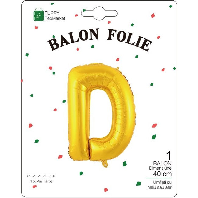 Balon Folie Metalizata Litera D, 40 Cm, Umflati Cu Heliu Sau Aer, Ambalaj Individual, Pai Inclus - vivimall.ro