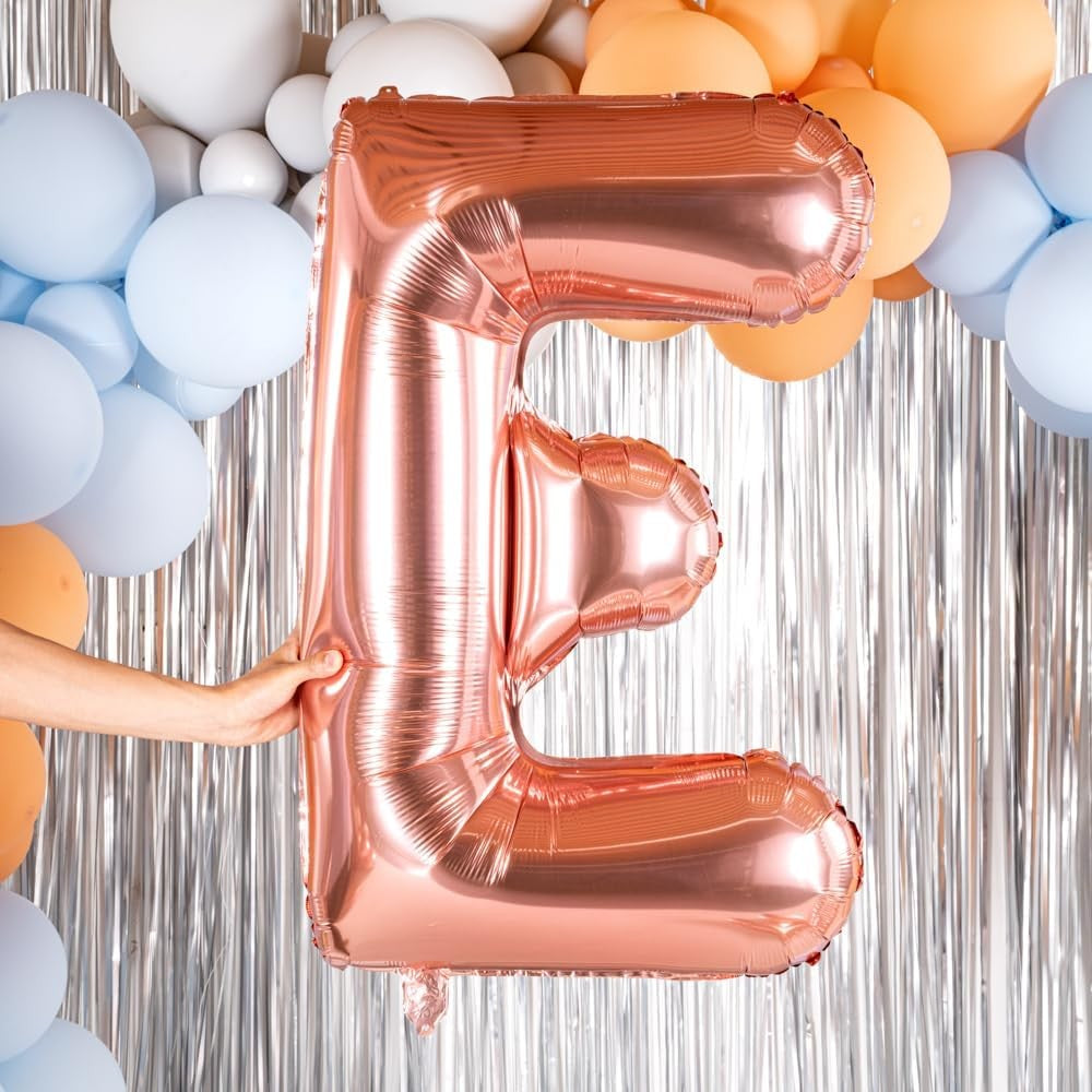 Balon Folie Metalizata Litera E, Vivimall, 100 cm, Umflati cu Heliu sau Aer, Ambalaj Individual, Pai inclus, Rose Gold - vivimall.ro