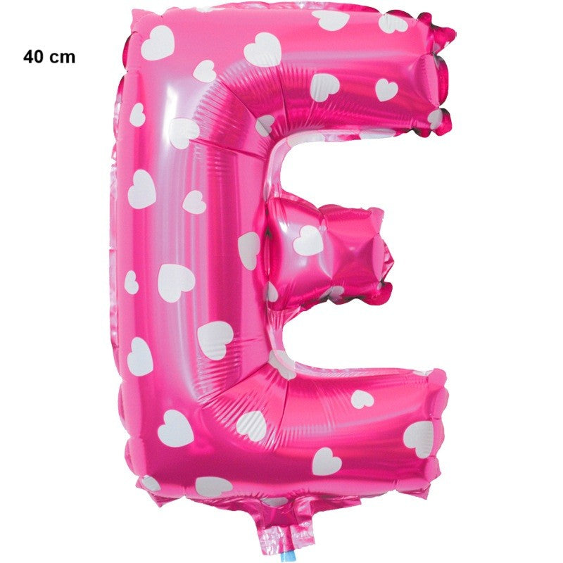 Balon Folie Metalizata Litera E, 40 Cm, Cu Imprimeu Inimioare, Umflati Cu Heliu Sau Aer, Ambalaj Individual, Pai Inclus - vivimall.ro