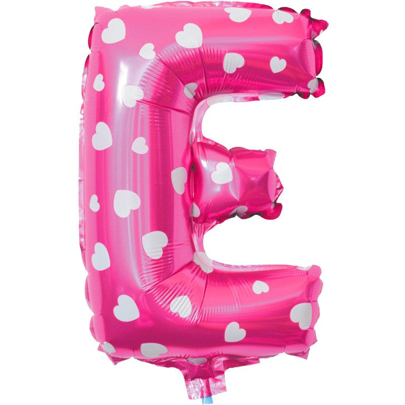 Balon Folie Metalizata Litera E, 40 Cm, Cu Imprimeu Inimioare, Umflati Cu Heliu Sau Aer, Ambalaj Individual, Pai Inclus - vivimall.ro