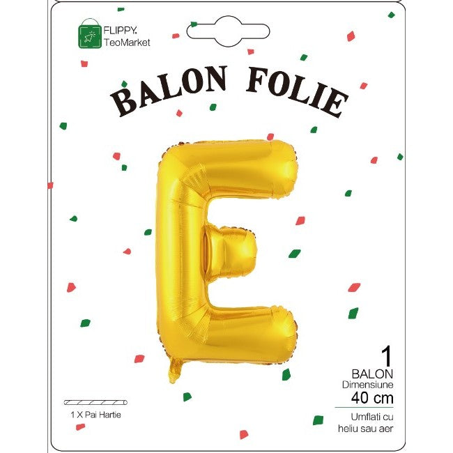 Balon Folie Metalizata Litera E, 40 Cm, Umflati Cu Heliu Sau Aer, Ambalaj Individual, Pai Inclus - vivimall.ro