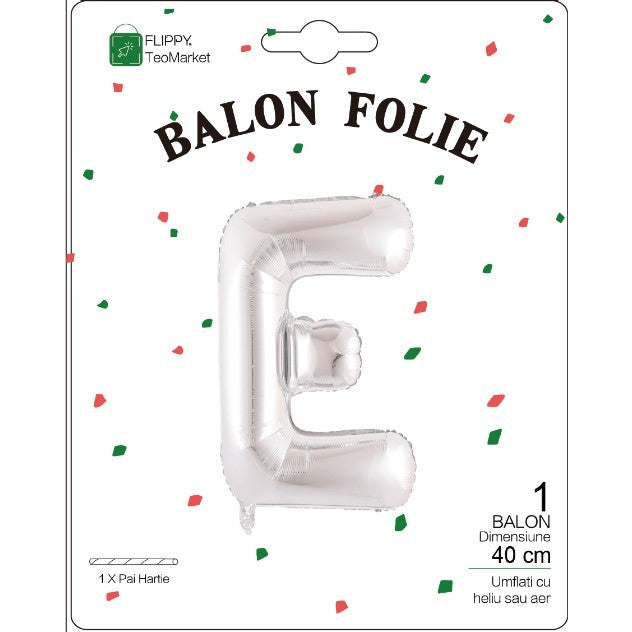 Balon Folie Metalizata Litera E, 40 Cm, Umflati Cu Heliu Sau Aer, Ambalaj Individual, Pai Inclus - vivimall.ro