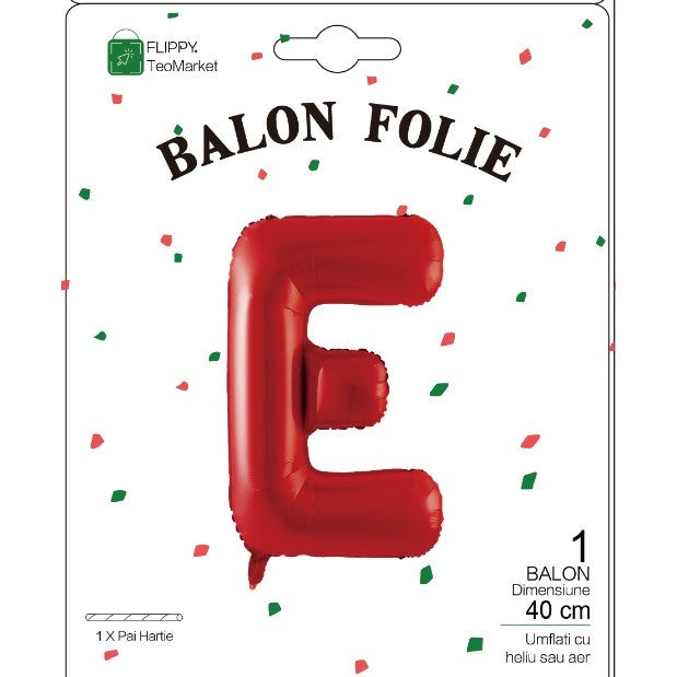 Balon Folie Metalizata Litera E, 40 Cm, Umflati Cu Heliu Sau Aer, Ambalaj Individual, Pai Inclus - vivimall.ro