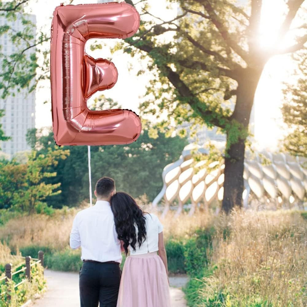Balon Folie Metalizata Litera E, Vivimall, 80 cm, Umflati cu Heliu sau Aer, Ambalaj Individual, Pai inclus, Rose Gold - vivimall.ro