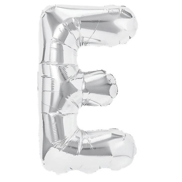 Balon Folie Metalizata Litera E, Vivimall, 80 cm, Umflati cu Heliu sau Aer, Ambalaj Individual, Pai inclus, Argintiu - vivimall.ro