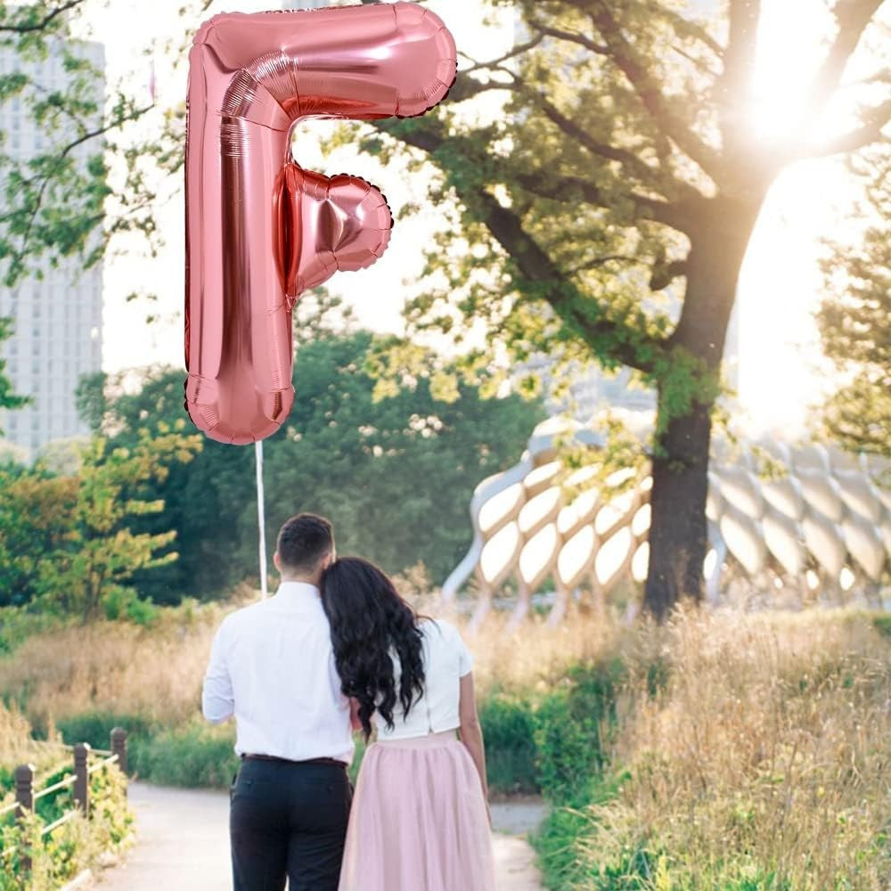 Balon Folie Metalizata Litera F, 100 Cm, Umflati Cu Heliu Sau Aer, Ambalaj Individual, Pai Inclus, Rose Gold - vivimall.ro