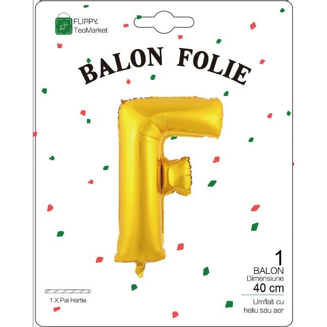 Balon Folie Metalizata Litera F, 40 Cm, Umflati Cu Heliu Sau Aer, Ambalaj Individual, Pai Inclus - vivimall.ro
