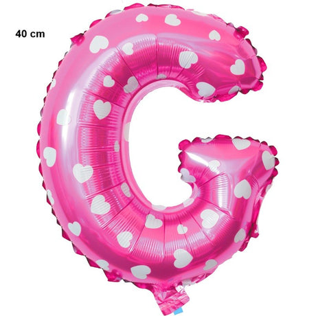 Balon Folie Metalizata Litera G, Vivimall, 40 cm, Cu Imprimeu Inimioare, Umflati cu Heliu sau Aer, Ambalaj Individual, Pai inclus, Roz - vivimall.ro