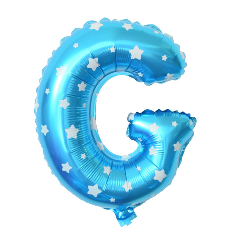 Balon Folie Metalizata Litera G, Vivimall, 40 cm, Cu Imprimeu Stelute, Umflati cu Heliu sau Aer, Ambalaj Individual, Pai inclus, Albastru - vivimall.ro