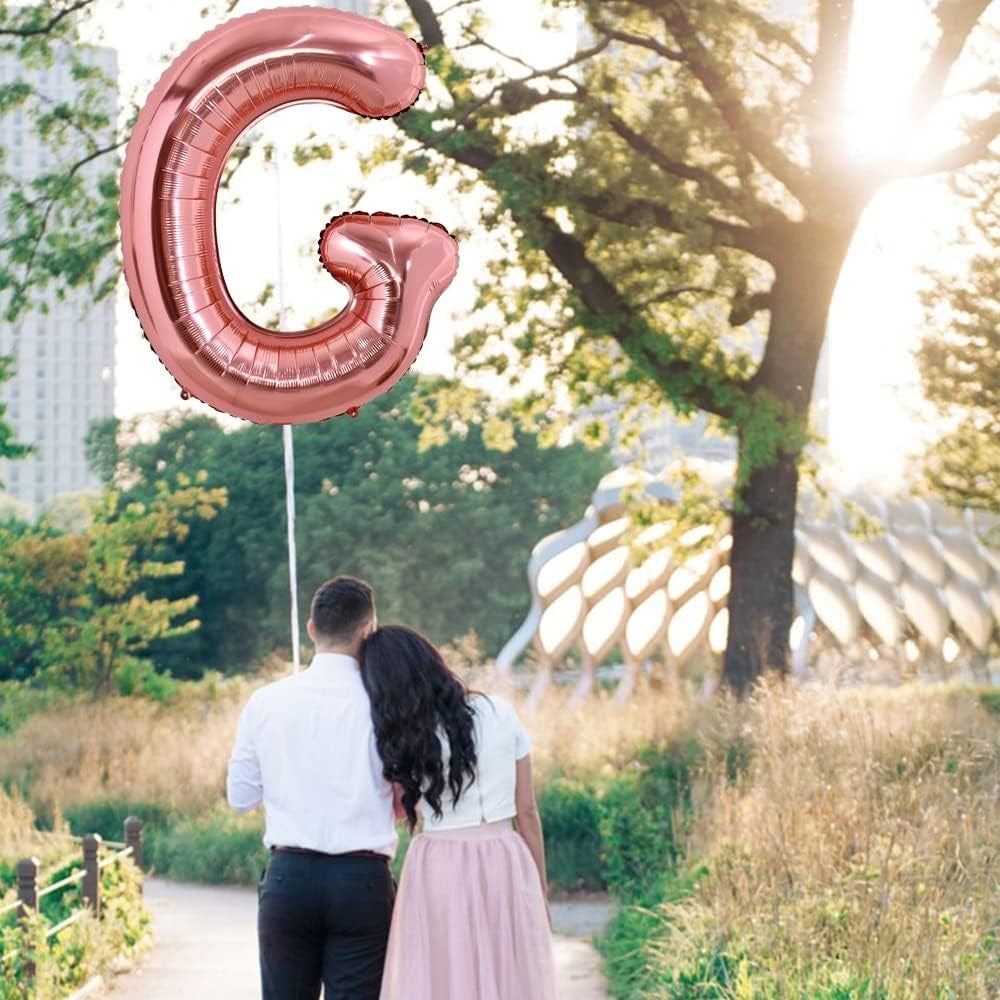Balon Folie Metalizata Litera G, Vivimall, 80 cm, Umflati cu Heliu sau Aer, Ambalaj Individual, Pai inclus, Rose Gold - vivimall.ro