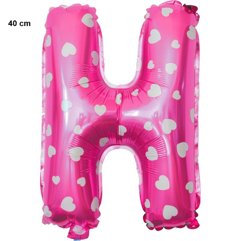 Balon Folie Metalizata Litera H, 40 Cm, Cu Imprimeu Inimioare, Umflati Cu Heliu Sau Aer, Ambalaj Individual, Pai Inclus - vivimall.ro