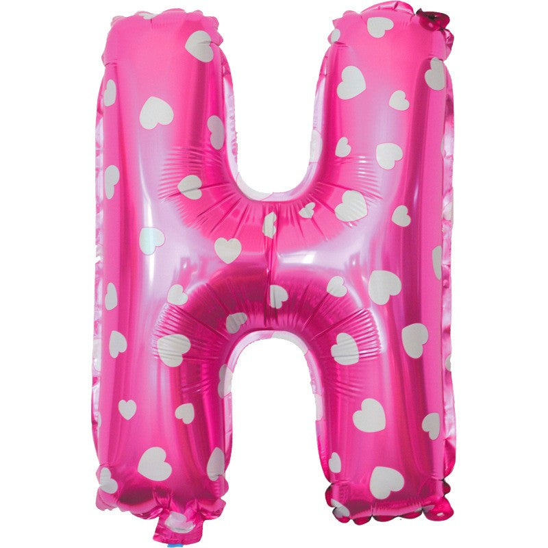 Balon Folie Metalizata Litera H, 40 Cm, Cu Imprimeu Inimioare, Umflati Cu Heliu Sau Aer, Ambalaj Individual, Pai Inclus - vivimall.ro