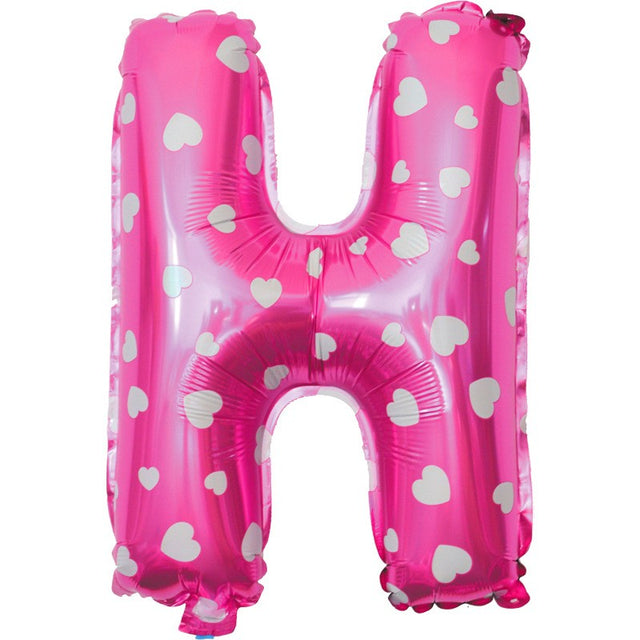 Balon Folie Metalizata Litera H, 40 Cm, Cu Imprimeu Inimioare, Umflati Cu Heliu Sau Aer, Ambalaj Individual, Pai Inclus - vivimall.ro