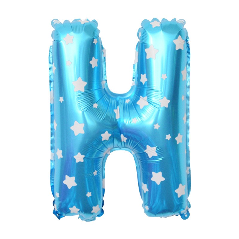 Balon Folie Metalizata Litera H, 40 Cm, Cu Imprimeu Stelute, Umflati Cu Heliu Sau Aer, Ambalaj Individual, Pai Inclus - vivimall.ro
