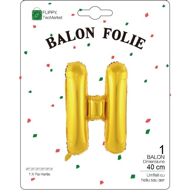 Balon Folie Metalizata Litera H, 40 Cm, Umflati Cu Heliu Sau Aer, Ambalaj Individual, Pai Inclus - vivimall.ro