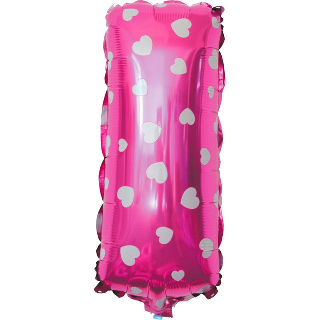 Balon Folie Metalizata Litera I, 40 Cm, Cu Imprimeu Inimioare, Umflati Cu Heliu Sau Aer, Ambalaj Individual, Pai Inclus - vivimall.ro