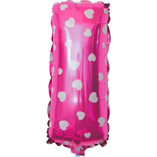 Balon Folie Metalizata Litera I, Vivimall, 40 cm, Cu Imprimeu Inimioare, Umflati cu Heliu sau Aer, Ambalaj Individual, Pai inclus, Roz - vivimall.ro