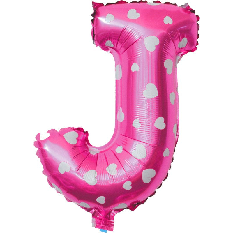 Balon Folie Metalizata Litera J, 40 Cm, Cu Imprimeu Inimioare, Umflati Cu Heliu Sau Aer, Ambalaj Individual, Pai Inclus - vivimall.ro