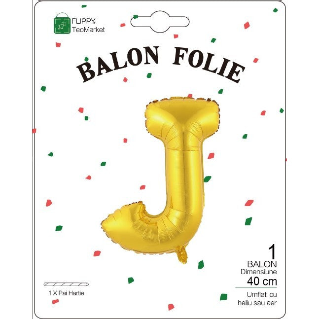 Balon Folie Metalizata Litera J, 40 Cm, Umflati Cu Heliu Sau Aer, Ambalaj Individual, Pai Inclus - vivimall.ro