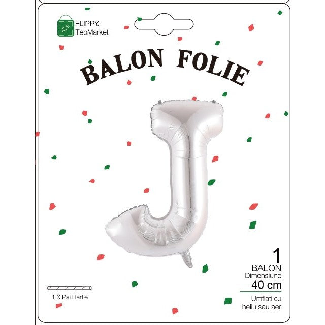 Balon Folie Metalizata Litera J, 40 Cm, Umflati Cu Heliu Sau Aer, Ambalaj Individual, Pai Inclus - vivimall.ro
