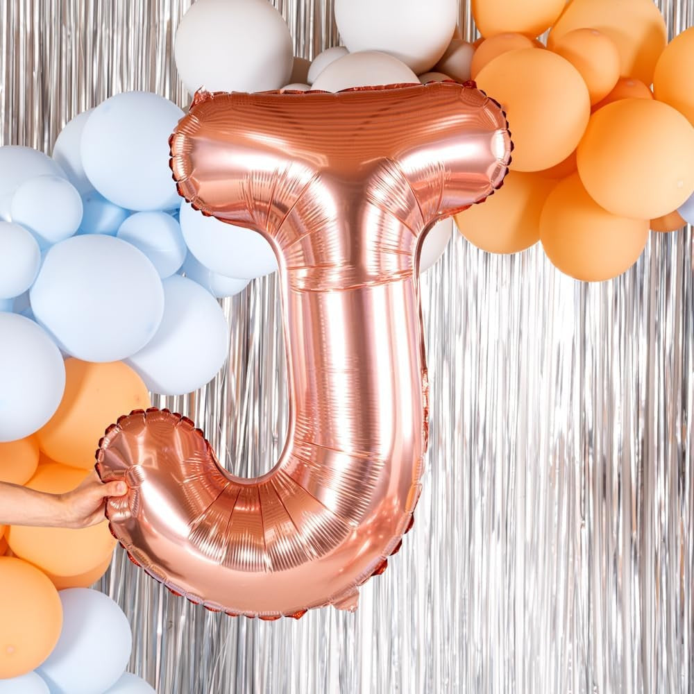 Balon Folie Metalizata Litera J, Vivimall, 80 cm, Umflati cu Heliu sau Aer, Ambalaj Individual, Pai inclus, Rose Gold - vivimall.ro