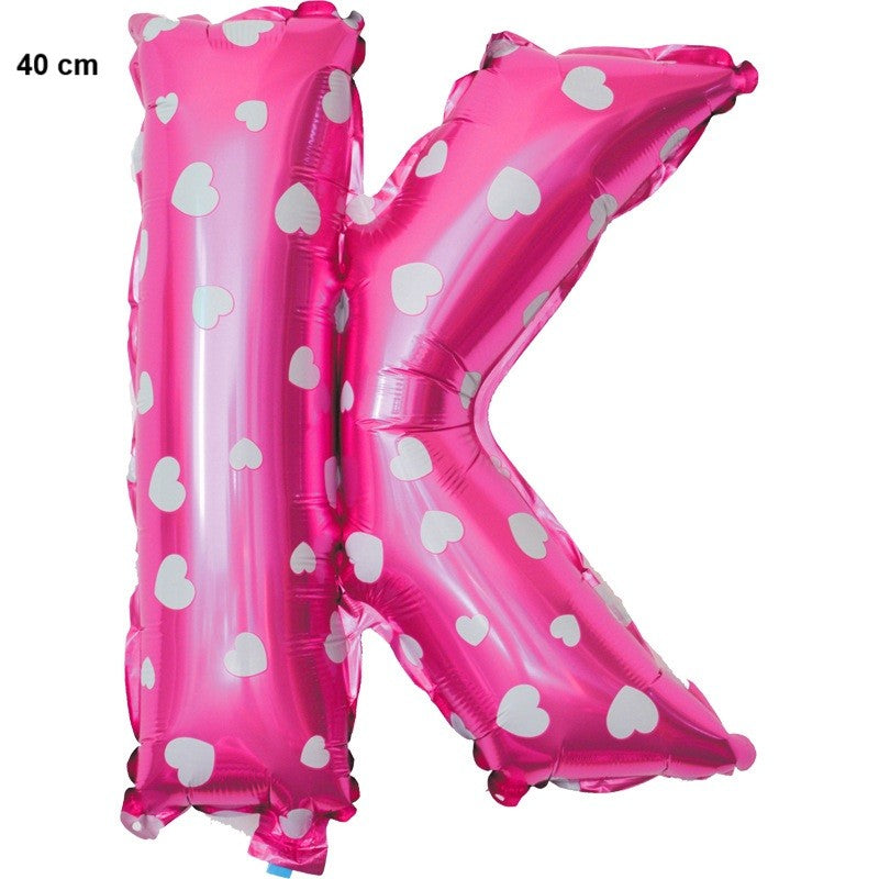 Balon Folie Metalizata Litera K, Vivimall, 40 cm, Cu Imprimeu Inimioare, Umflati cu Heliu sau Aer, Ambalaj Individual, Pai inclus, Roz - vivimall.ro