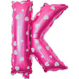 Balon Folie Metalizata Litera K, Vivimall, 40 cm, Cu Imprimeu Inimioare, Umflati cu Heliu sau Aer, Ambalaj Individual, Pai inclus, Roz - vivimall.ro