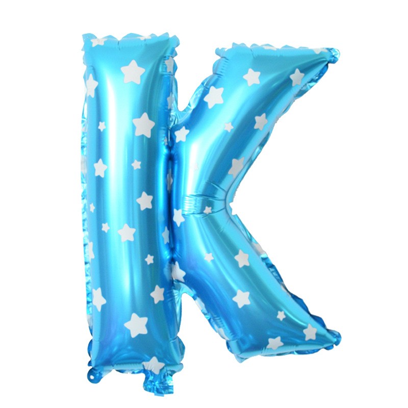 Balon Folie Metalizata Litera K, 40 Cm, Cu Imprimeu Stelute, Umflati Cu Heliu Sau Aer, Ambalaj Individual, Pai Inclus - vivimall.ro