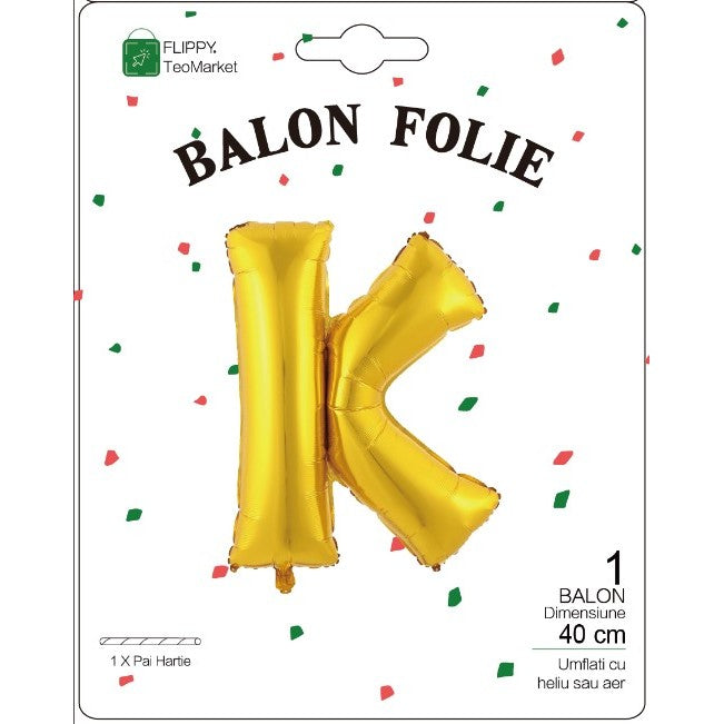 Balon Folie Metalizata Litera K, 40 Cm, Umflati Cu Heliu Sau Aer, Ambalaj Individual, Pai Inclus - vivimall.ro