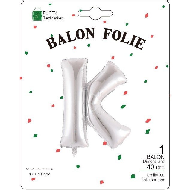 Balon Folie Metalizata Litera K, 40 Cm, Umflati Cu Heliu Sau Aer, Ambalaj Individual, Pai Inclus - vivimall.ro