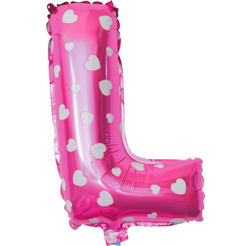Balon Folie Metalizata Litera L, 40 Cm, Cu Imprimeu Inimioare, Umflati Cu Heliu Sau Aer, Ambalaj Individual, Pai Inclus - vivimall.ro