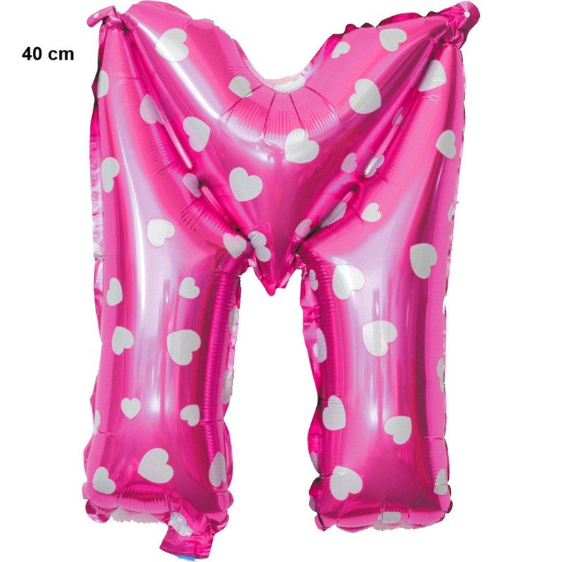Balon Folie Metalizata Litera M, 40 Cm, Cu Imprimeu Inimioare, Umflati Cu Heliu Sau Aer, Ambalaj Individual, Pai Inclus - vivimall.ro