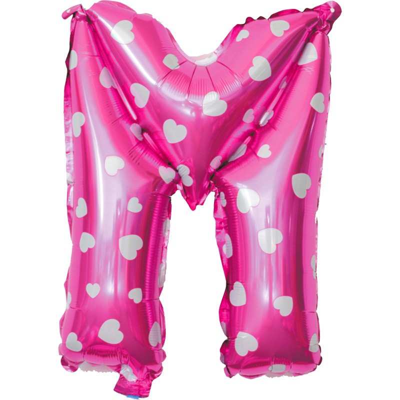 Balon Folie Metalizata Litera M, 40 Cm, Cu Imprimeu Inimioare, Umflati Cu Heliu Sau Aer, Ambalaj Individual, Pai Inclus - vivimall.ro