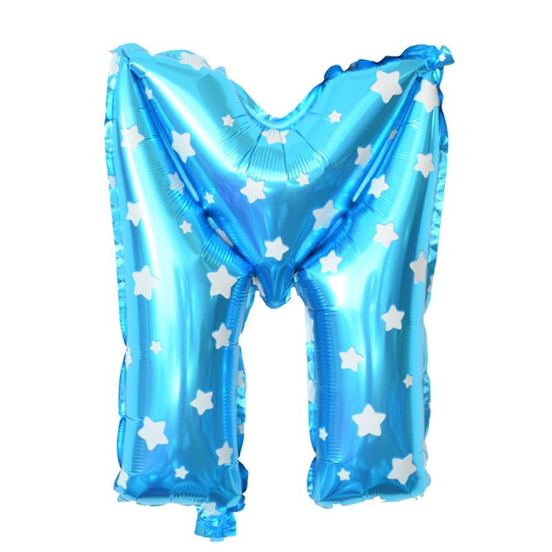 Balon Folie Metalizata Litera M, 40 Cm, Cu Imprimeu Stelute, Umflati Cu Heliu Sau Aer, Ambalaj Individual, Pai Inclus - vivimall.ro