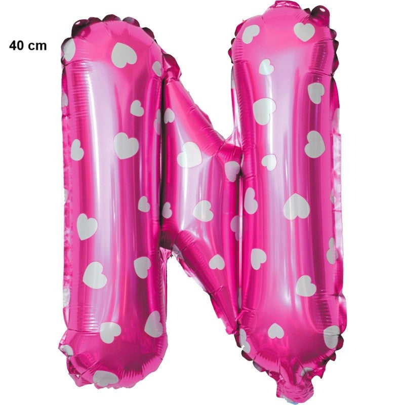 Balon Folie Metalizata Litera N, 40 Cm, Cu Imprimeu Inimioare, Umflati Cu Heliu Sau Aer, Ambalaj Individual, Pai Inclus - vivimall.ro