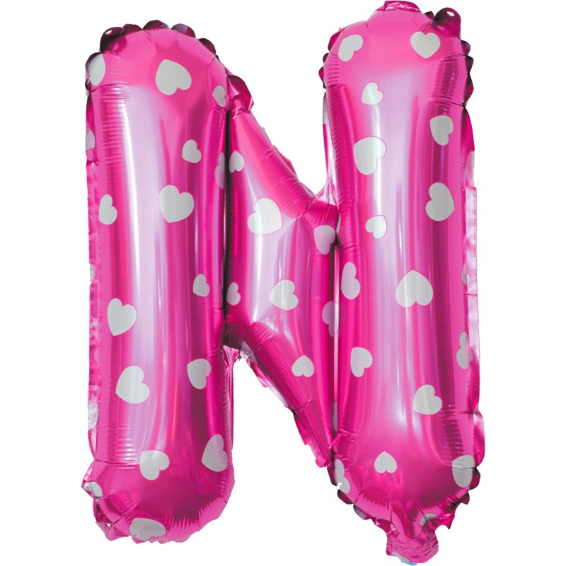 Balon Folie Metalizata Litera N, 40 Cm, Cu Imprimeu Inimioare, Umflati Cu Heliu Sau Aer, Ambalaj Individual, Pai Inclus - vivimall.ro