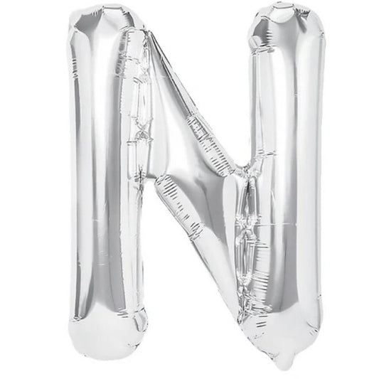 Balon Folie Metalizata Litera N, Vivimall, 80 cm, Umflati cu Heliu sau Aer, Ambalaj Individual, Pai inclus, Argintiu - vivimall.ro