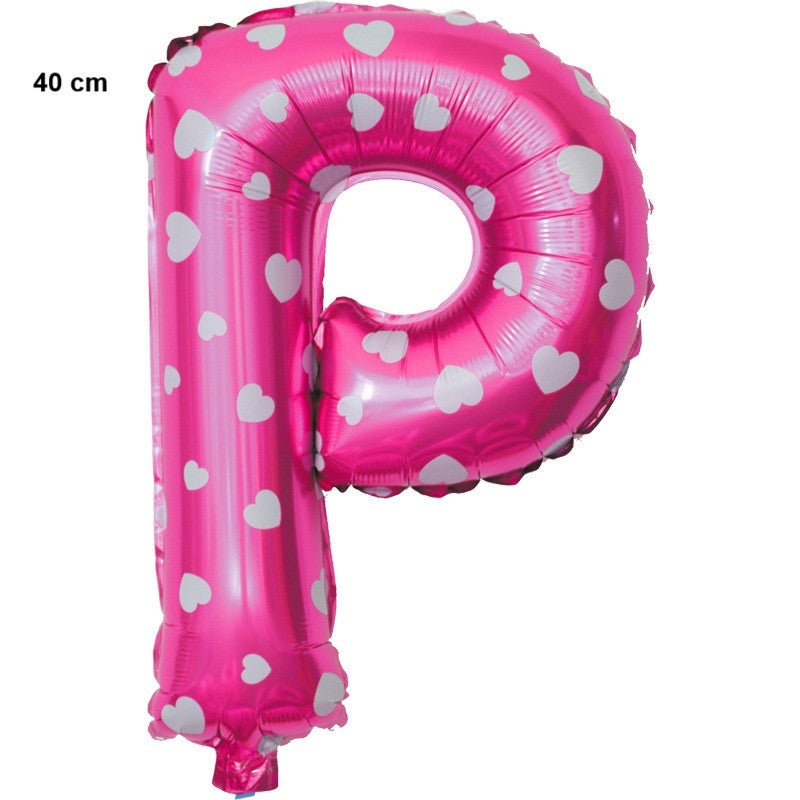 Balon Folie Metalizata Litera P, 40 Cm, Cu Imprimeu Inimioare, Umflati Cu Heliu Sau Aer, Ambalaj Individual, Pai Inclus - vivimall.ro