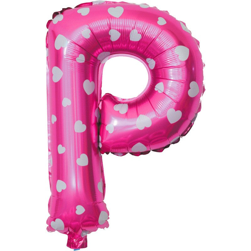 Balon Folie Metalizata Litera P, 40 Cm, Cu Imprimeu Inimioare, Umflati Cu Heliu Sau Aer, Ambalaj Individual, Pai Inclus - vivimall.ro