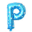 Balon Folie Metalizata Litera P, Vivimall, 40 cm, Cu Imprimeu Stelute, Umflati cu Heliu sau Aer, Ambalaj Individual, Pai inclus, Albastru - vivimall.ro